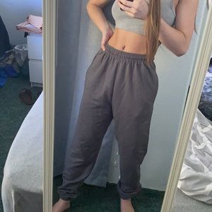 Grey sweatpants with a hint of purple